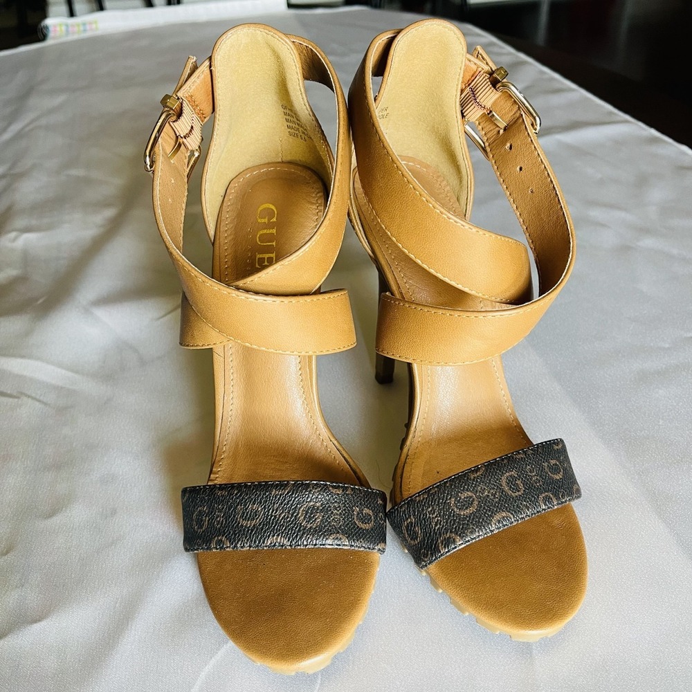 Women's Guess Brown signature  Strappy High Heel Sandals Size 5.5